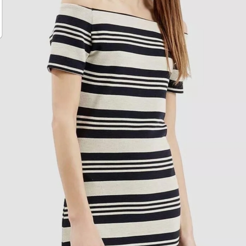 Black and white striped off the shoulder dress